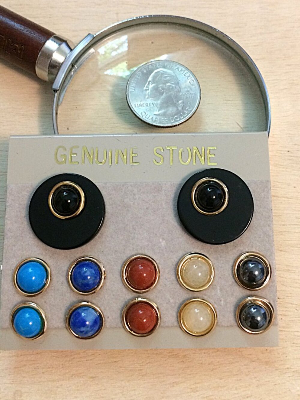 Vintage NOS 1970s Genuine Stone Earring Set 6pc Black Disc Turquoise Studs Card